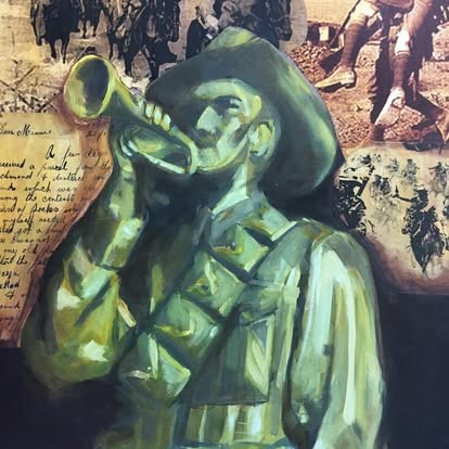 Painting of a soldier playing the bugle