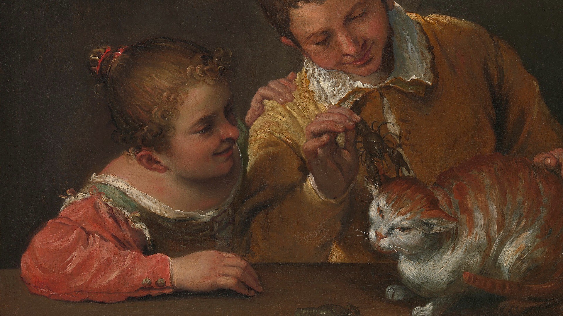 Two Children Teasing a Cat